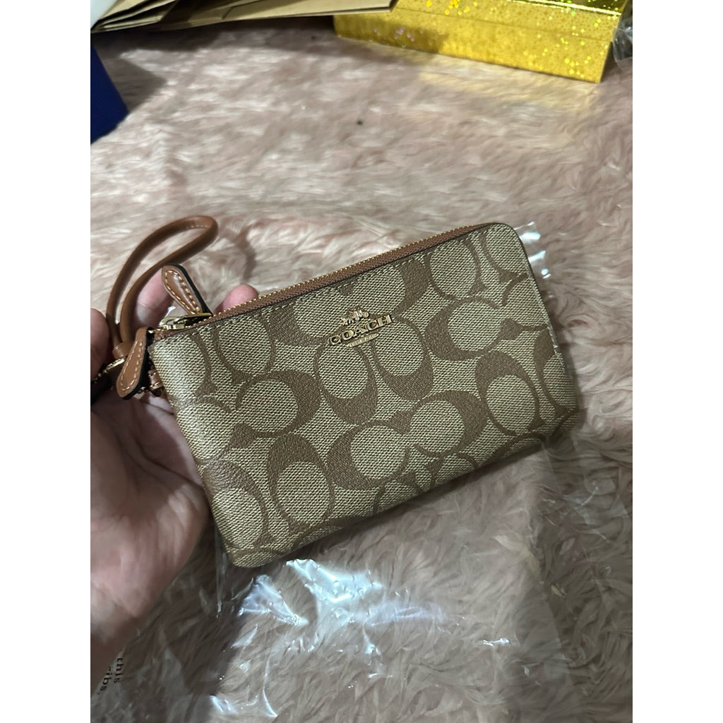 ORIG & IMPORTED CCH Khaki Saddle Brown Medium Double Zip Wristlet Wallet