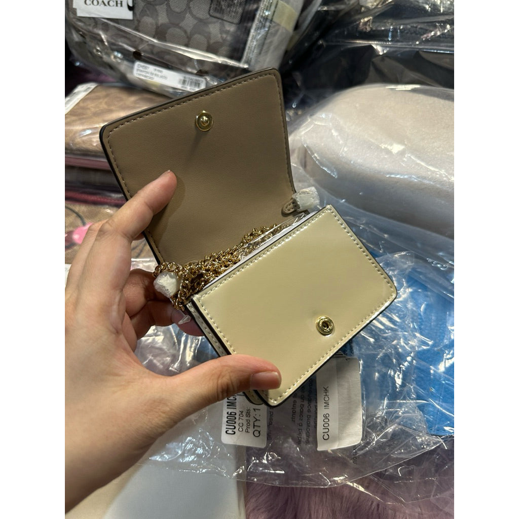 AUTHENTIC/ORIGINAL CCH Mini Wallet On A Chain In Signature Leather White Micro Bag