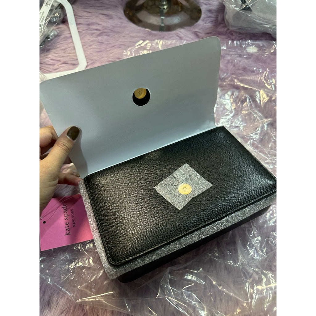 ORIG & IMPORTED KS Morgan Bow Embellished Flap Chain Wallet Small Black Bag