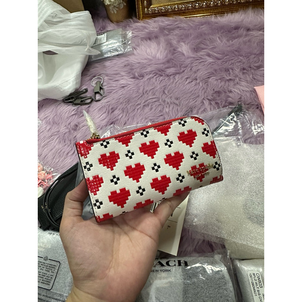 ORIG & IMPORTED KS Devin Pixel Hearts Small Slim Bifold Red Wallet