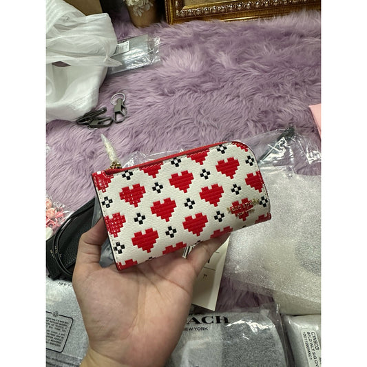 ORIG & IMPORTED KS Devin Pixel Hearts Small Slim Bifold Red Wallet