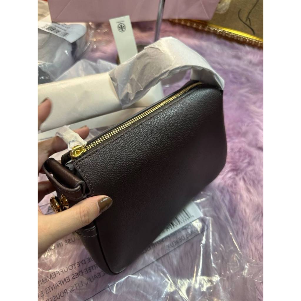 ORIG & IMPORTED TBurch Small Romy Leather Shoulder Bag Deep Brown