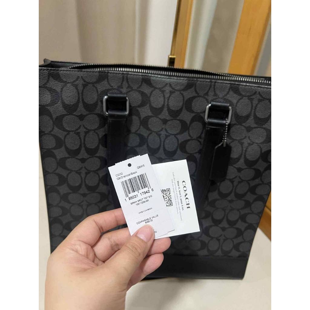 ORIG Preloved CCH Graham Structured Large Men Laptop Tote Bag In Signature Canvas Black