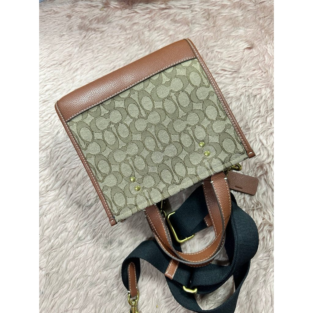 ORIG Preloved Disney X CCH Dempsey Tote 22 Brown Bag In Signature Jacquard With Mickey Mouse