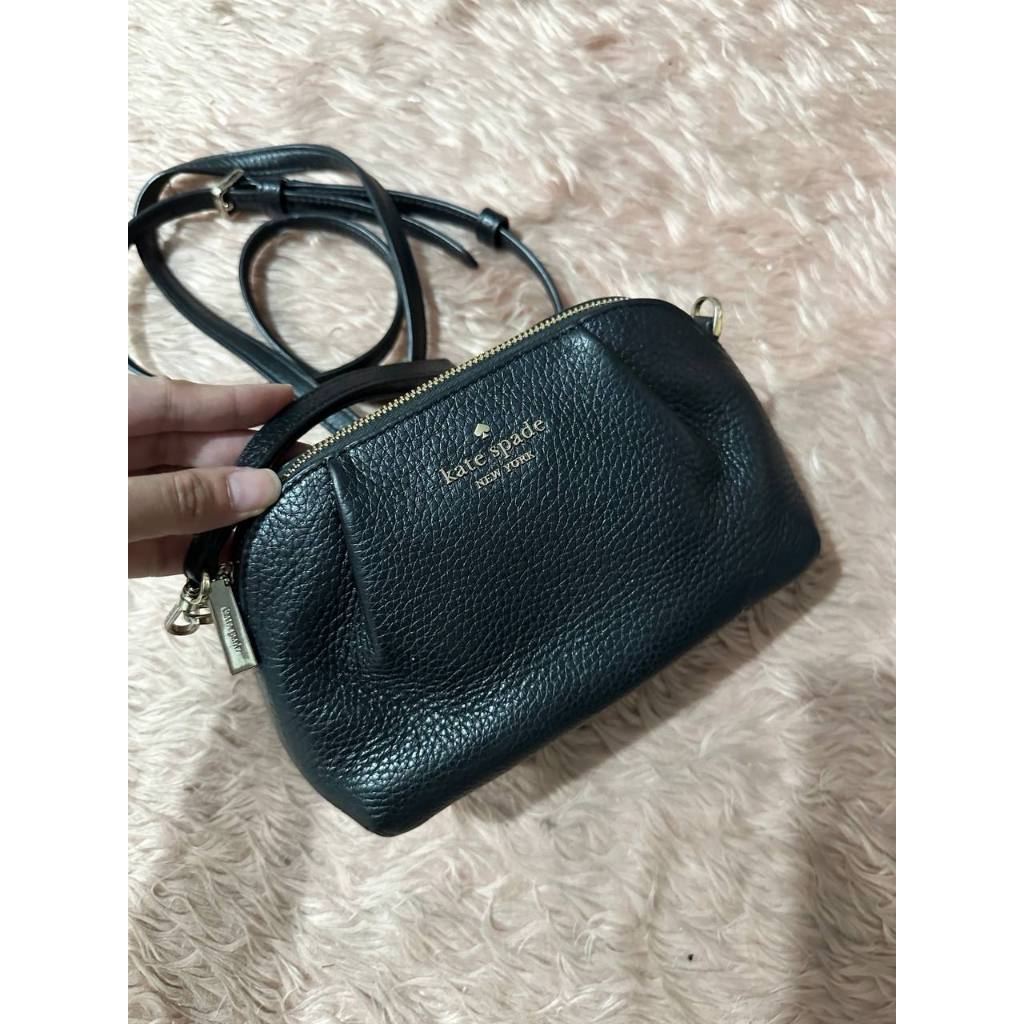 ORIG Preloved KS Dumpling Pebble Leather Convertible Mini Bag Wristlet Black
