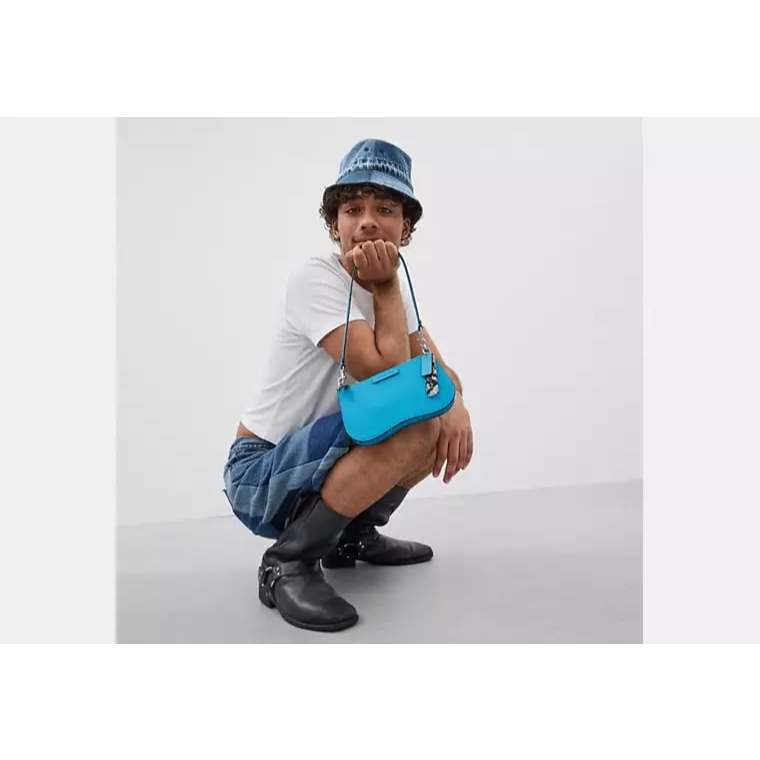 AUTHENTIC/ORIGINAL CCH Retail Small Wavy Shoulder Blue Bag In Coachtopia Leather