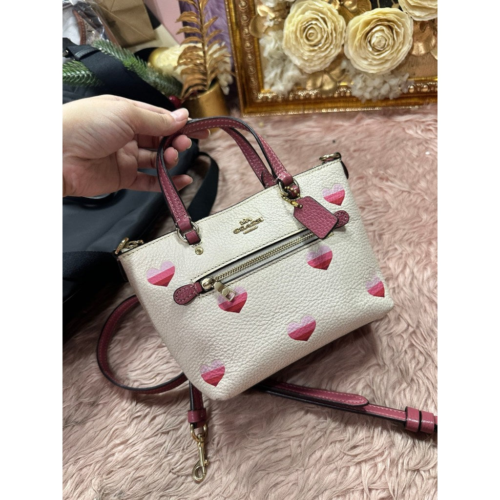 ORIG Preloved CCH Mini Gallery Crossbody With Stripe Heart Print Small White Bag
