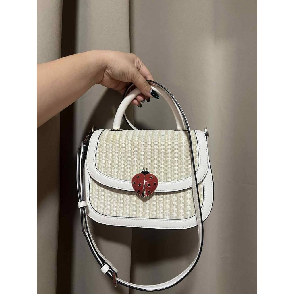 ORIG Preloved KS Puffy Top Handle Ladybug Crossbody White Bag