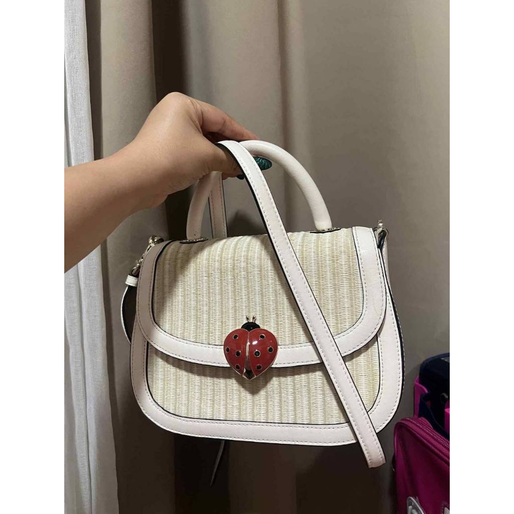 ORIG Preloved KS Puffy Top Handle Ladybug Crossbody White Bag