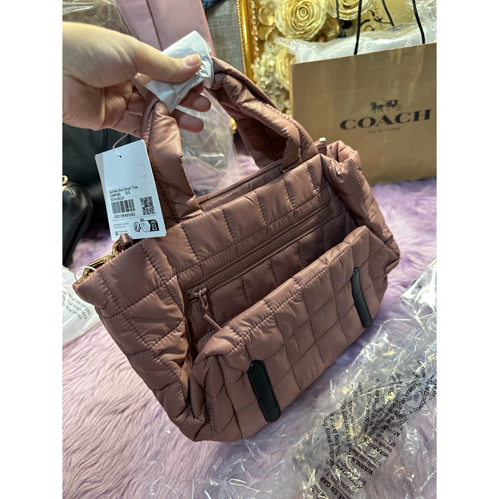 AUTHENTIC/ORIGINAL Lululemon Quilted Grid Small Tote Bag 5L - Spiced Chai/Gold Pink