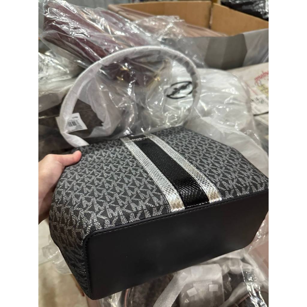 ORIG & IMPORTED MK Pratt Medium Signature Logo and Metallic Shoulder Bag Black