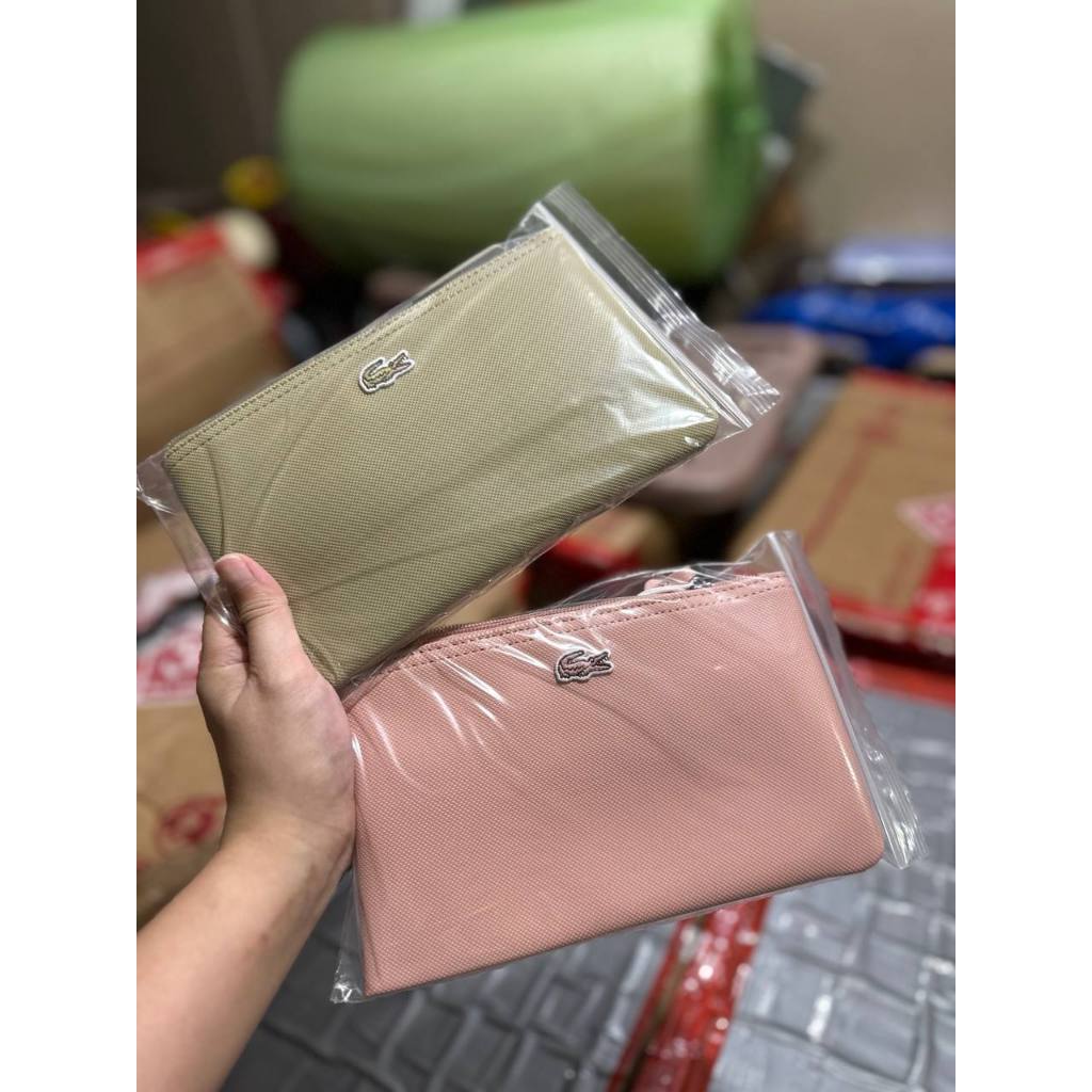ORIG & IMPORTED LCT L.12.12 Concept Zip Clutch Pouch Wristlet Wallet Brown & Pink