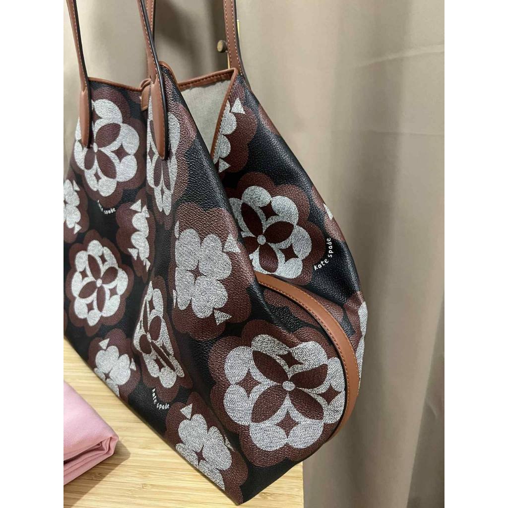 ORIG Preloved KS Spade Flower Monogram Sutton Medium Tote Brown Bag