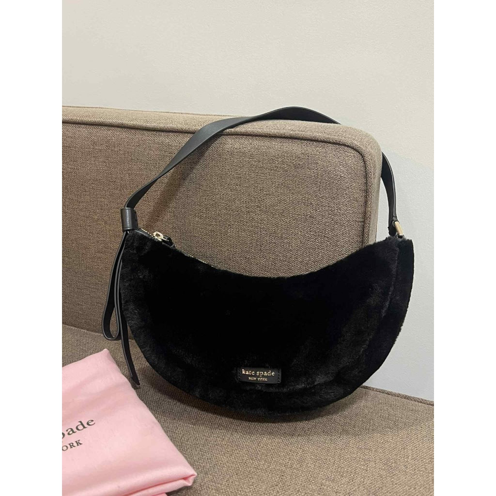 ORIG Preloved KS Smile Faux-fur Small Shoulder Bag Black