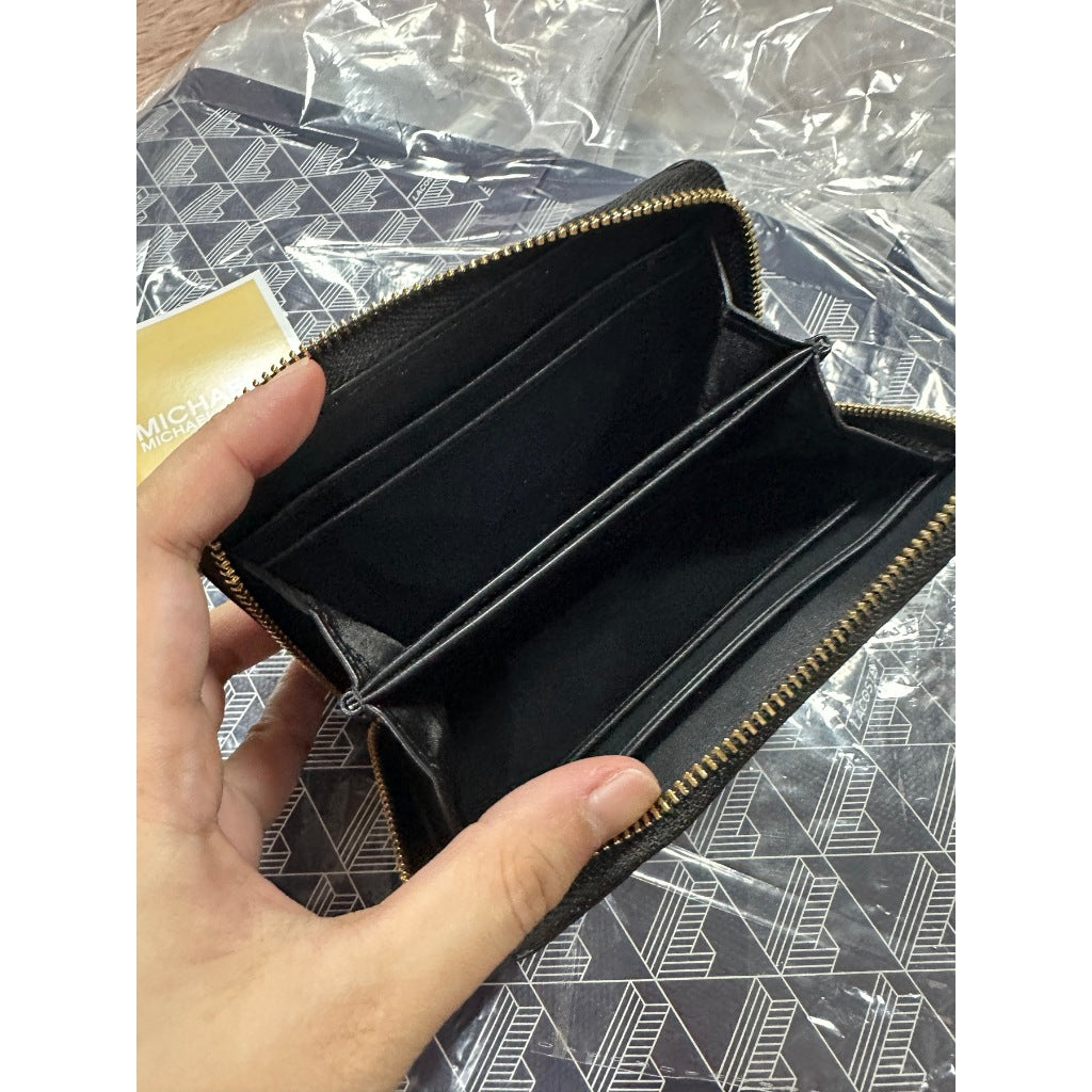 ORIG & IMPORTED MK Small Semi Lux Zip Around Card Case Wallet Brown/White/Black