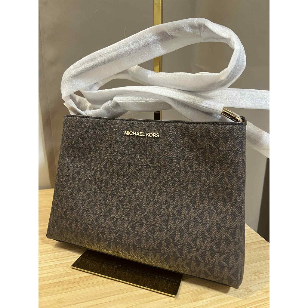 ORIG & IMPORTED MK Trisha Medium Logo Crossbody Bag Double Zip Brown Pink White Black Bag