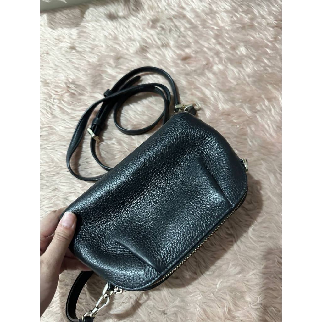 ORIG Preloved KS Dumpling Pebble Leather Convertible Mini Bag Wristlet Black