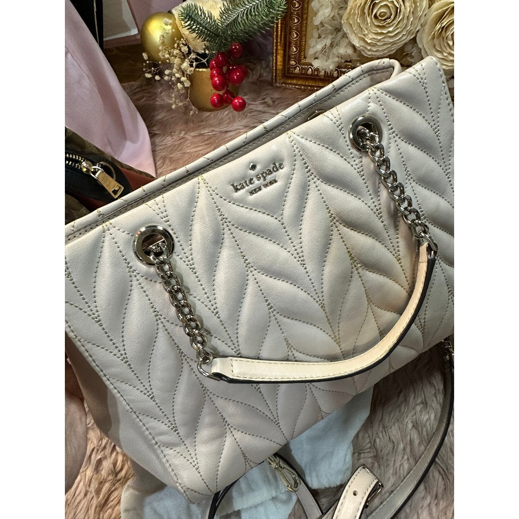 ORIG Preloved KS Meena Briar Lane Quilted Tote Light Pink Ivory Bag
