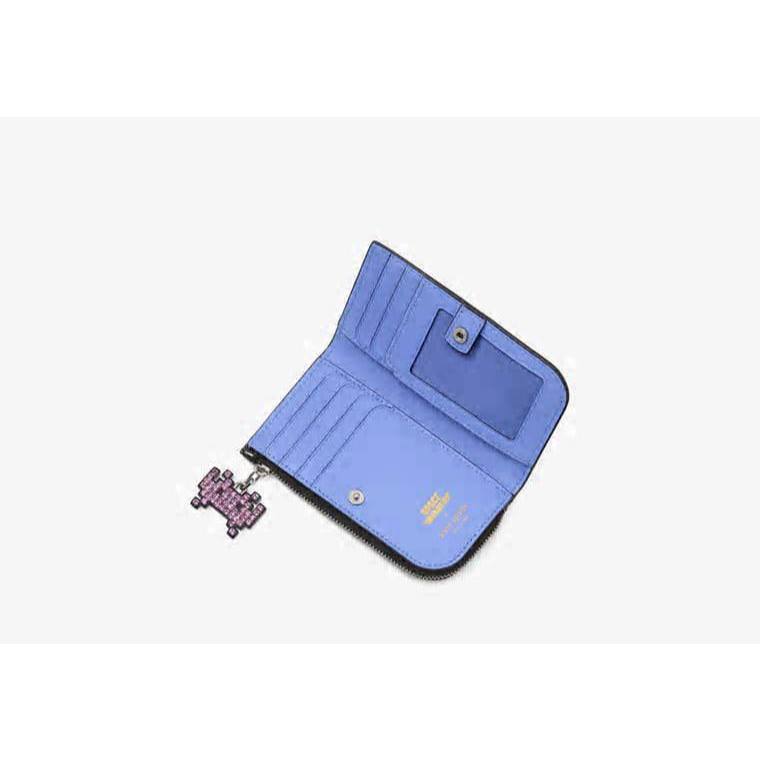 ORIG & IMPORTED KS Space Invaders X Kate Spade Glitter Patent Small Slim Bifold Wallet Black Blue