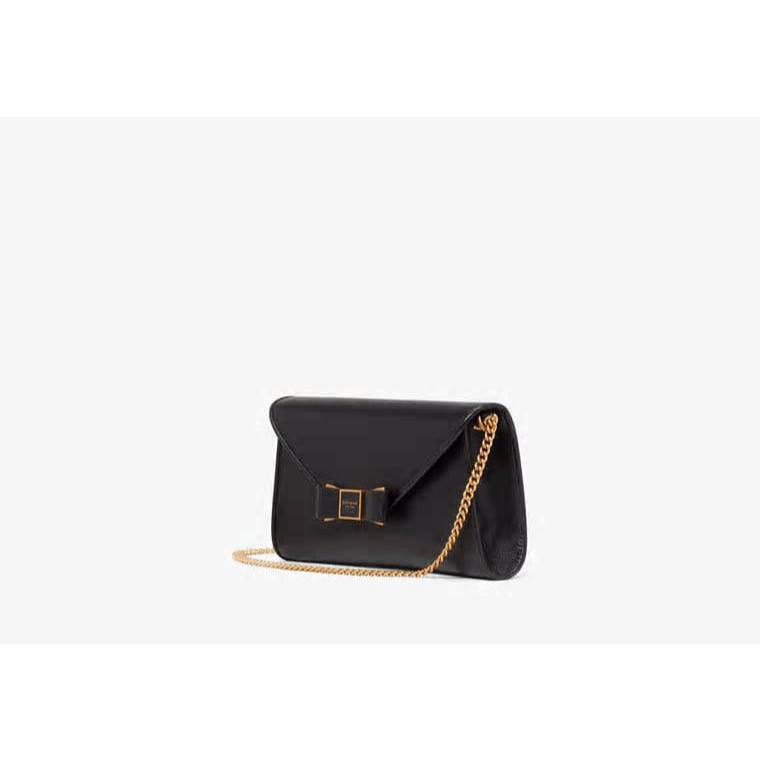 ORIG & IMPORTED KS Morgan Bow Embellished Envelope Flap Crossbody Small Black Bag