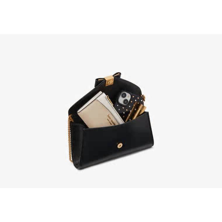 ORIG & IMPORTED KS Morgan Bow Embellished Envelope Flap Crossbody Small Black Bag