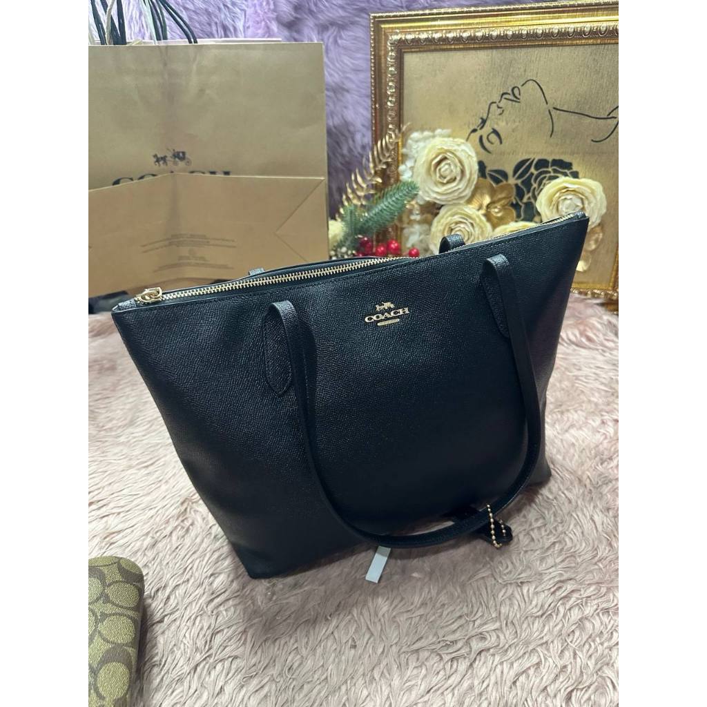 ORIG Preloved CCH Crossgrain Leather Zip Top Tote Shoulder Bag Black