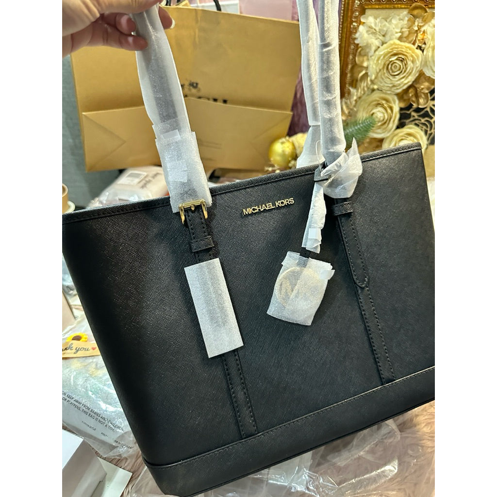 ORIG & IMPORTED MK Jet Set Travel Small Saffiano Leather Top-Zip Tote Bag Black