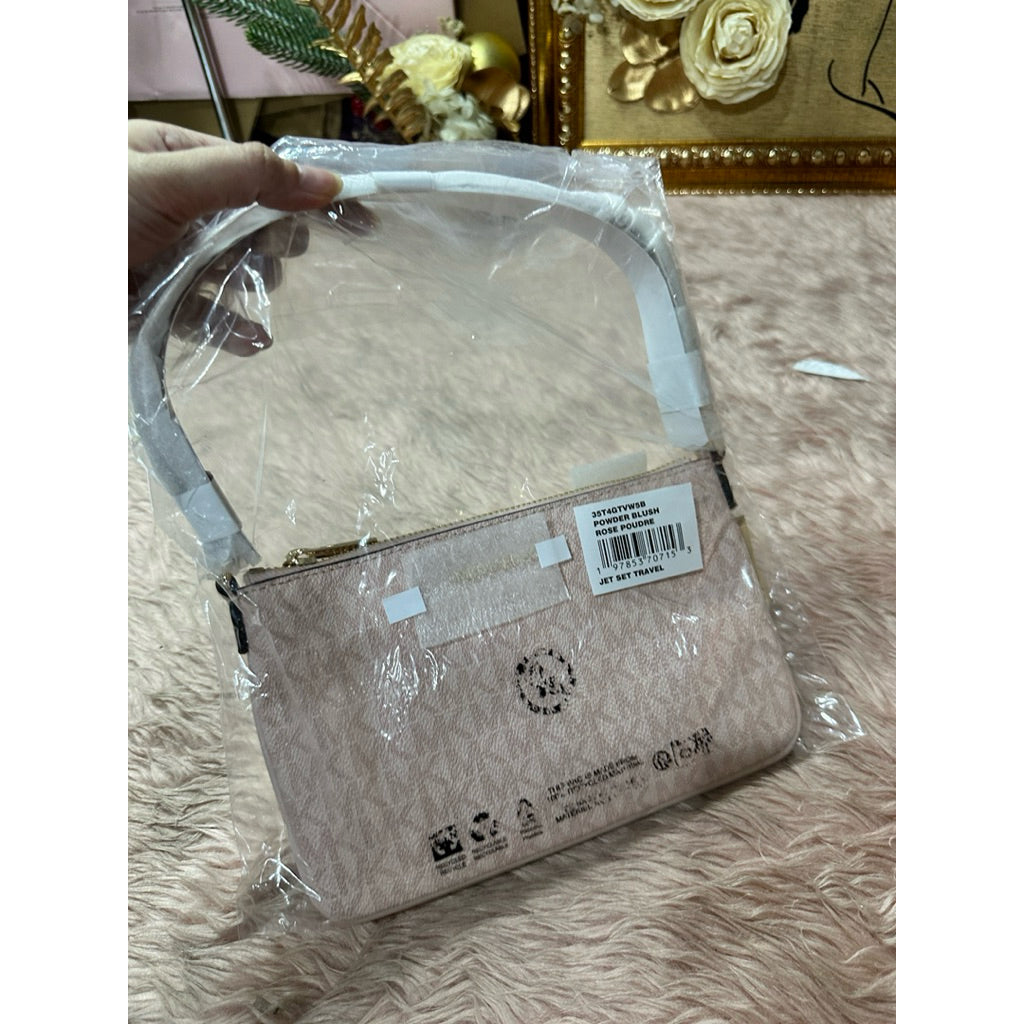 AUTHENTIC/ORIGINAL MK Jet Set Small Signature Logo Large Wristlet Small Shoulder Pink bag