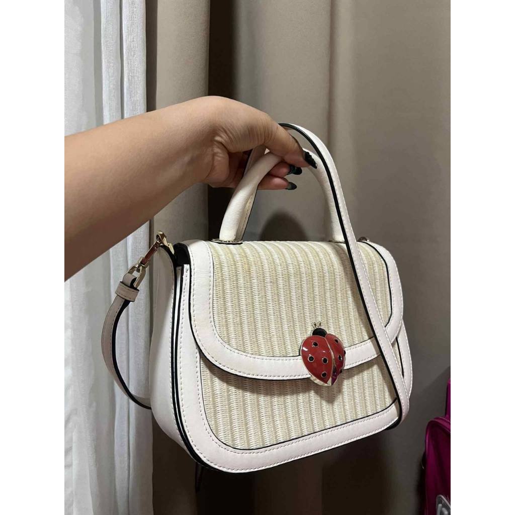 ORIG Preloved KS Puffy Top Handle Ladybug Crossbody White Bag