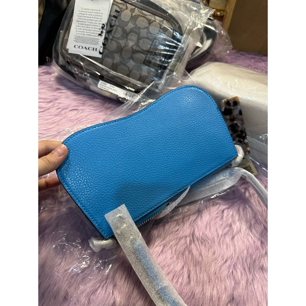 AUTHENTIC/ORIGINAL CCH Retail Small Wavy Shoulder Blue Bag In Coachtopia Leather