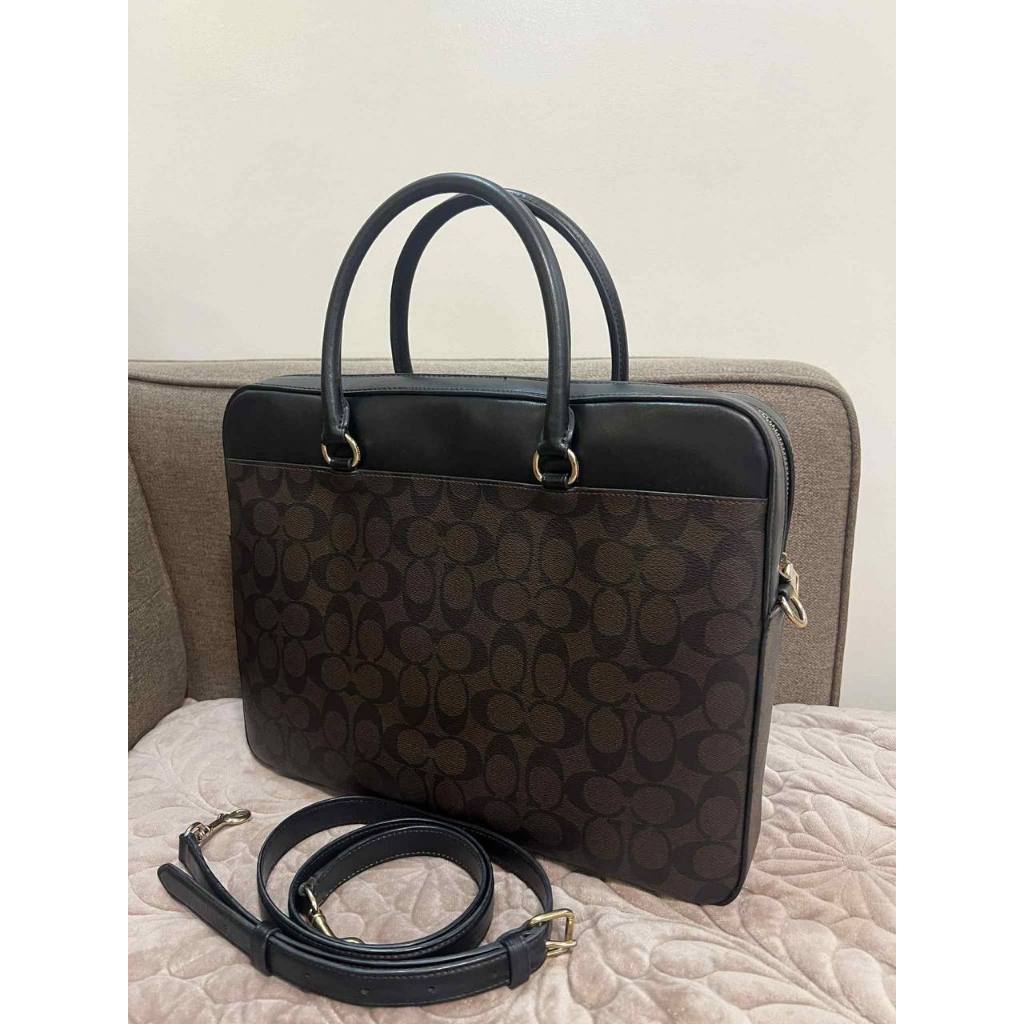 ORIG Preloved CCH Laptop Brown Bag In Signature Canvas