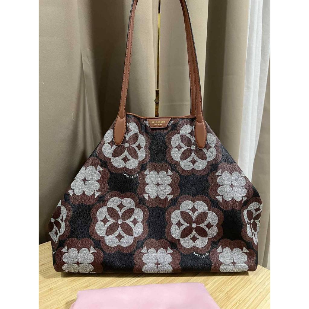 ORIG Preloved KS Spade Flower Monogram Sutton Medium Tote Brown Bag