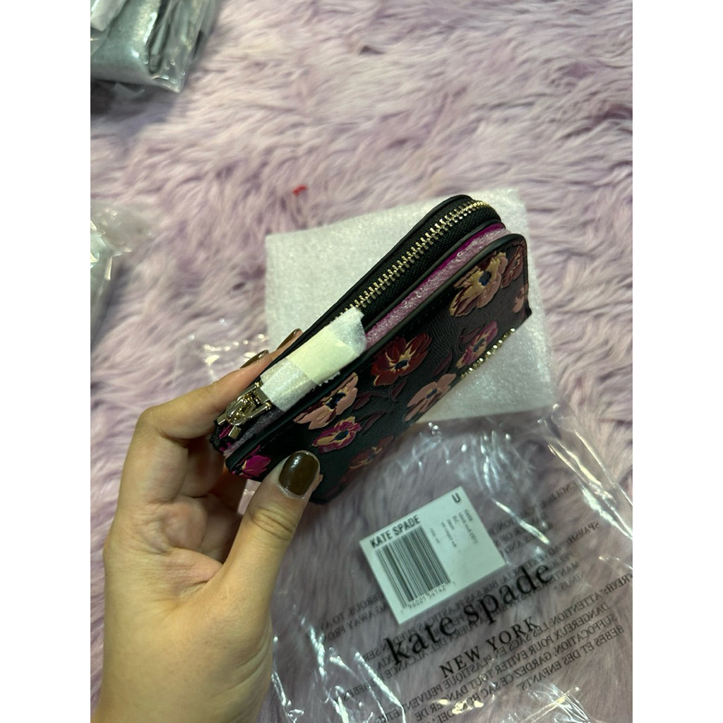 ORIG & IMPORTED Kate Spade Devin Fall Poppies Small Compact Black Floral Bifold Wallet