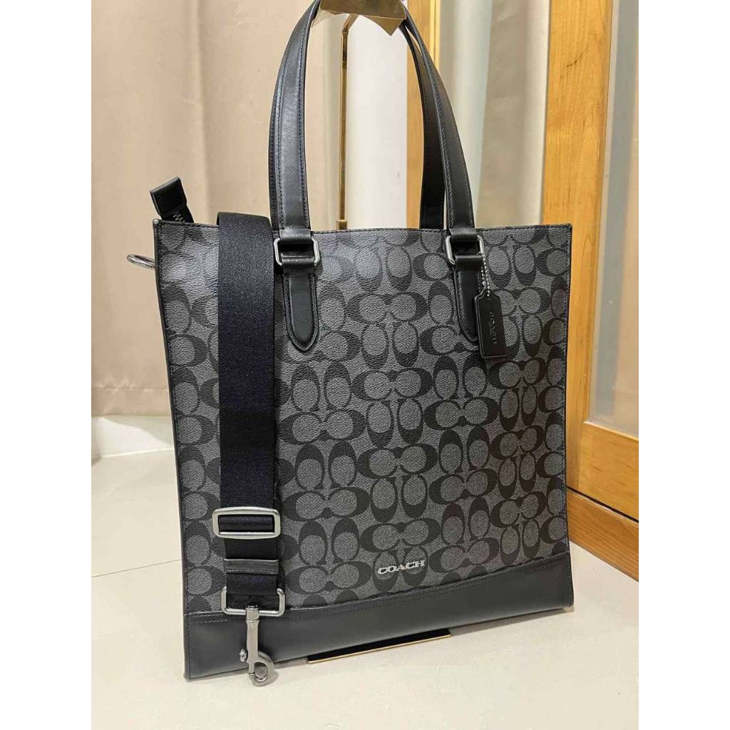 ORIG Preloved CCH Graham Structured Large Men Laptop Tote Bag In Signature Canvas Black