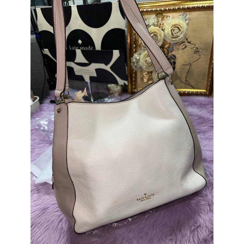 ORIG Preloved KS Leila Medium Triple Compartment Shoulder Bag Beige Brown