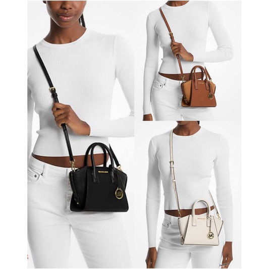 ORIG & IMPORTED MK Avril Small and Medium Leather and Suede Satchel Black Brown White Small Bag