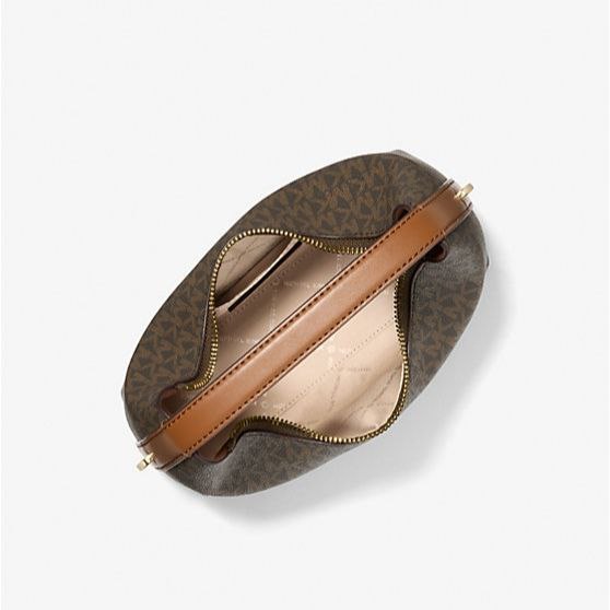 AUTHENTIC/ORIGINAL MK Ember Small Signature Logo Messenger Bag - BROWN