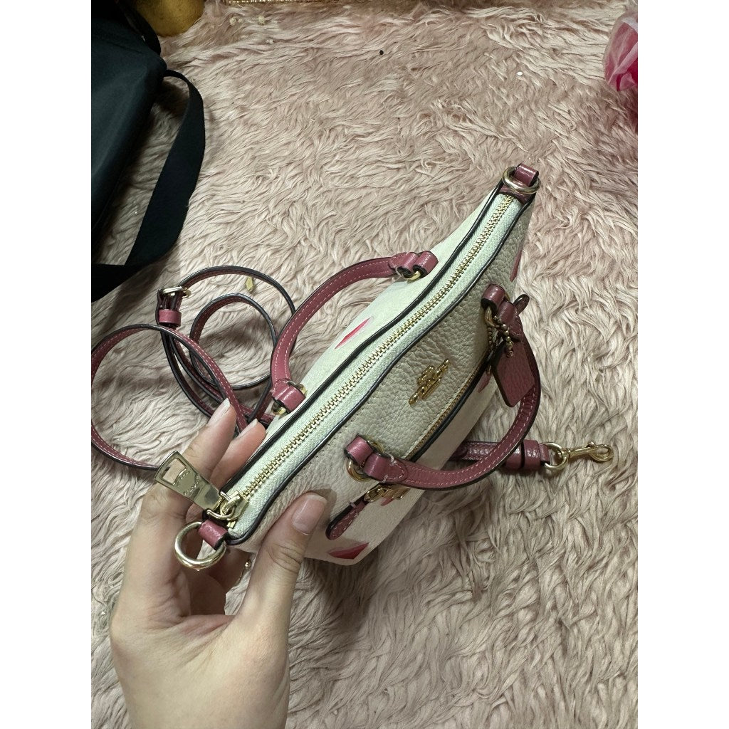 ORIG Preloved CCH Mini Gallery Crossbody With Stripe Heart Print Small White Bag