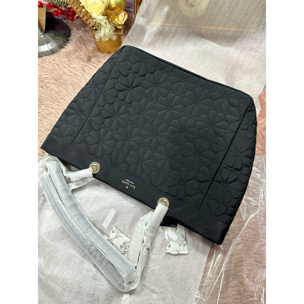 AUTHENTIC/ORIGINAL Kate Spade Flower Quilted Fabric XL Tote BLACK bag