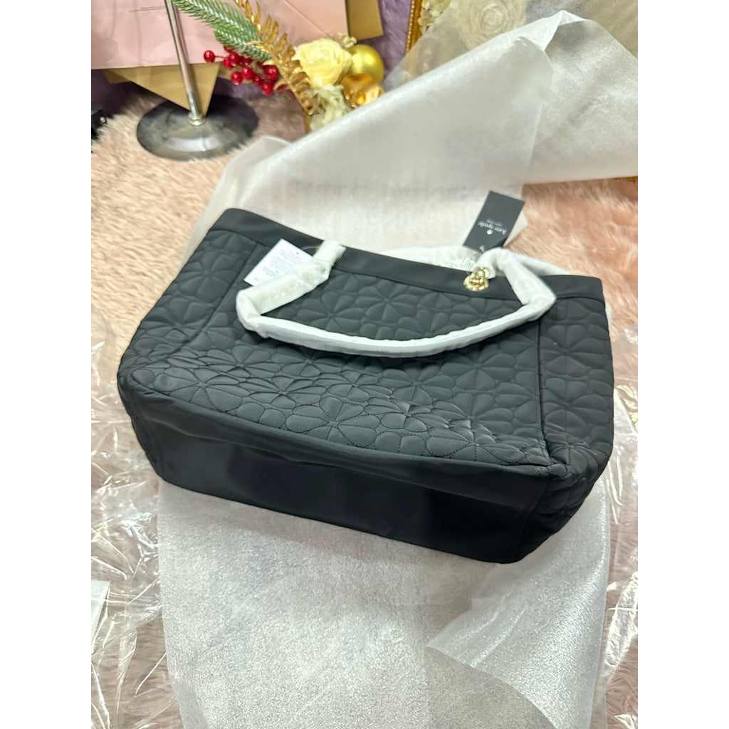 AUTHENTIC/ORIGINAL Kate Spade Flower Quilted Fabric XL Tote BLACK bag