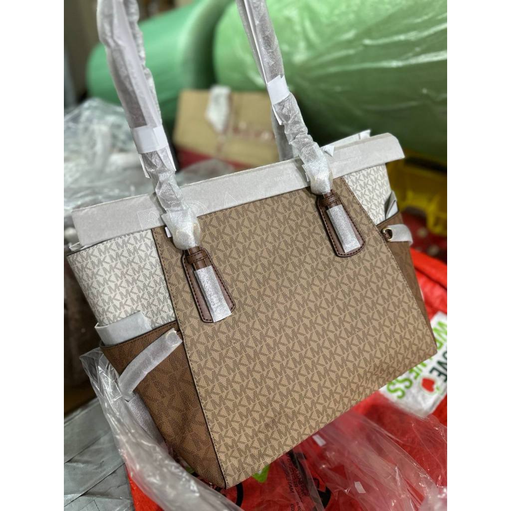 ORIG & IMPORTED MK Voyager Large Signature Logo Tote Bag Camel Brown