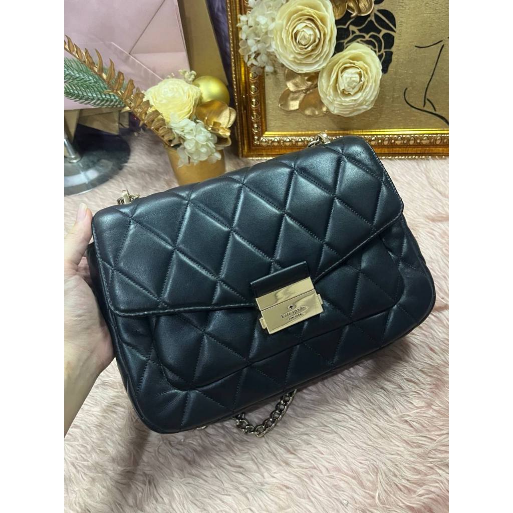ORIG Preloved KS Carey Medium Flap Shoulder Quilted Black Bag