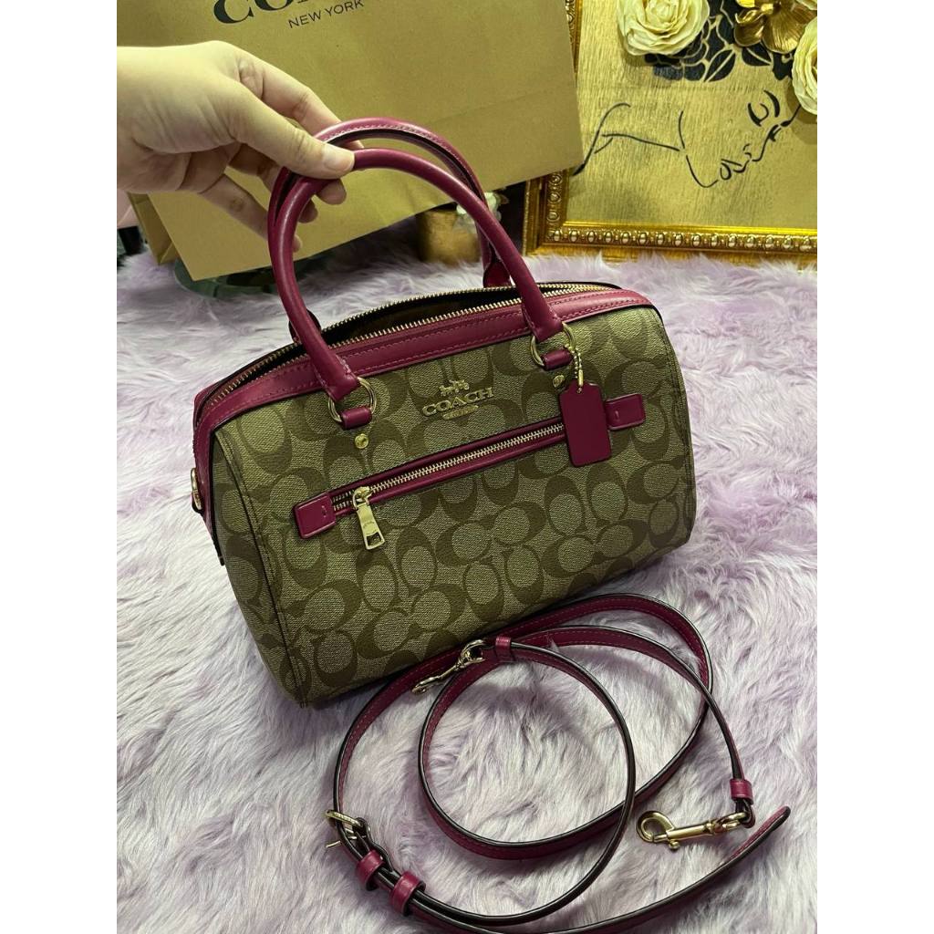 ORIG Preloved CCH Rowan Satchel Signature Khaki Dark Fuchsia Pink Bag