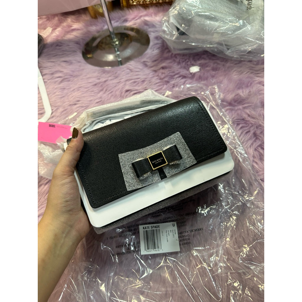 ORIG & IMPORTED KS Morgan Bow Embellished Flap Chain Wallet Small Black Bag