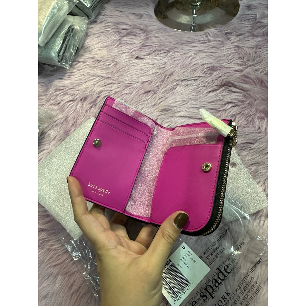 ORIG & IMPORTED Kate Spade Devin Fall Poppies Small Compact Black Floral Bifold Wallet