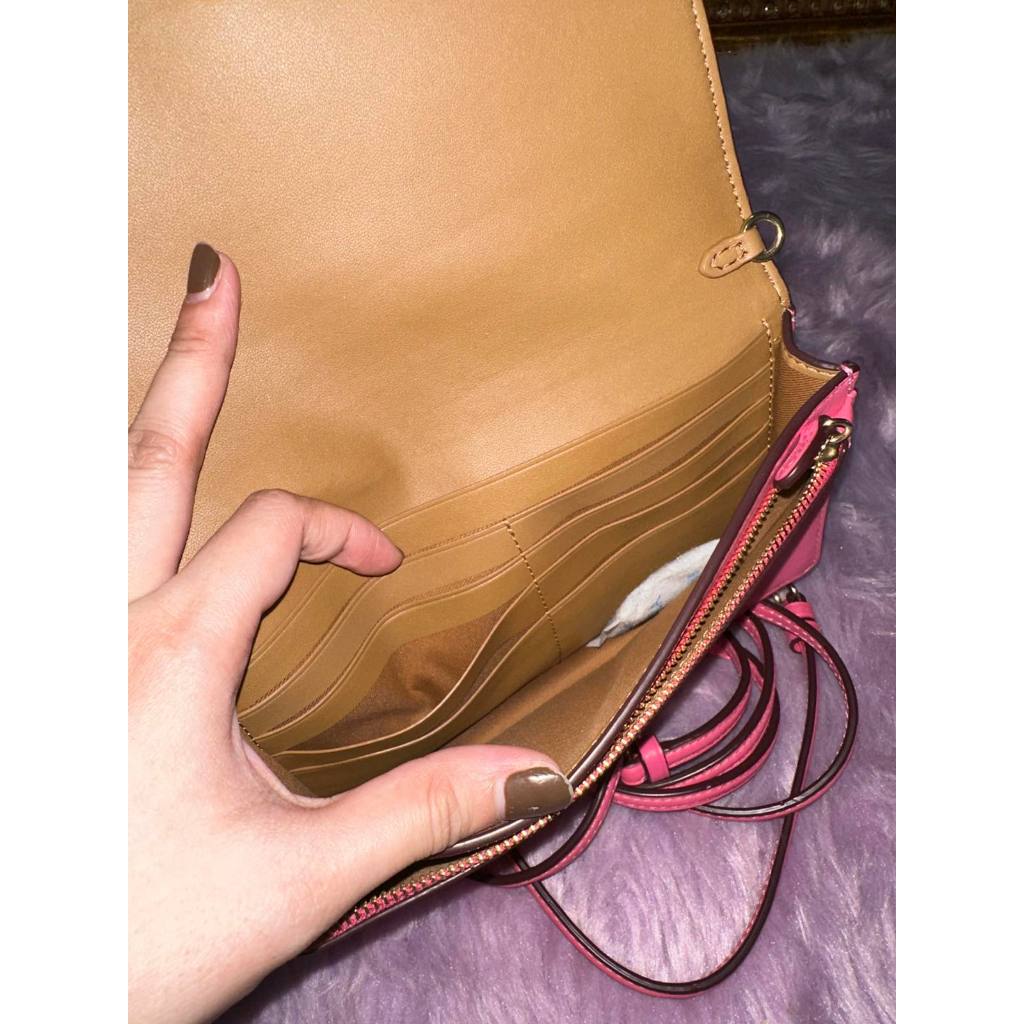 ORIG Preloved CCH Anna Foldover Clutch Crossbody Small Slim Bag Khaki/Pink