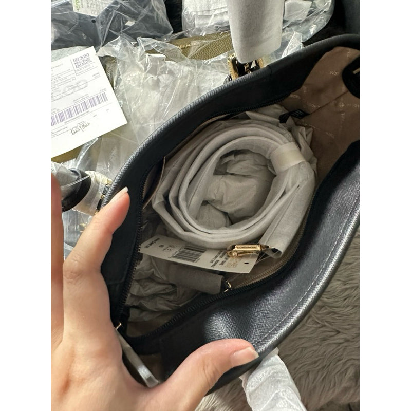 ORIG & IMPORTED MK Jet Set Travel Extra-Small Logo Top-Zip Tote Bag in Brown/Black