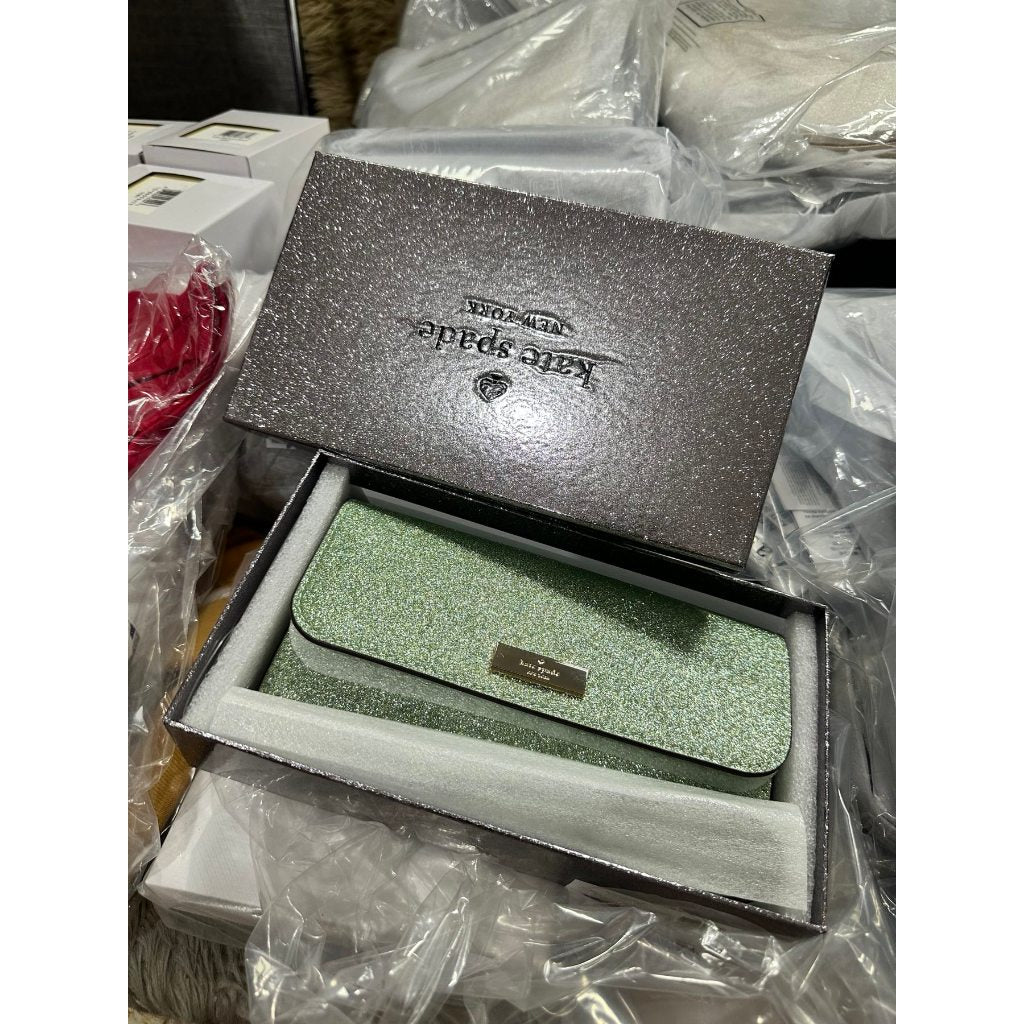 ORIG & IMPORTED KS Kenzie Boxed Glitter Medium Flap Wristlet Wallet Black Green