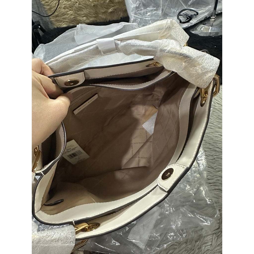 ORIG & IMPORTED MK Trisha Large Logo Shoulder Tote Bag in White