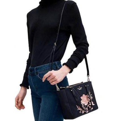 ORIG & IMPORTED KS Retail Dawn Place Embroidered Mini Kona Nylon Satchel Black Bag
